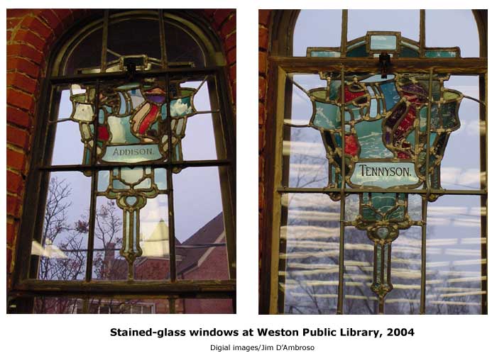 Stained glass window at Weston Public Library, 2004. Digital images Jim D'Ambroso