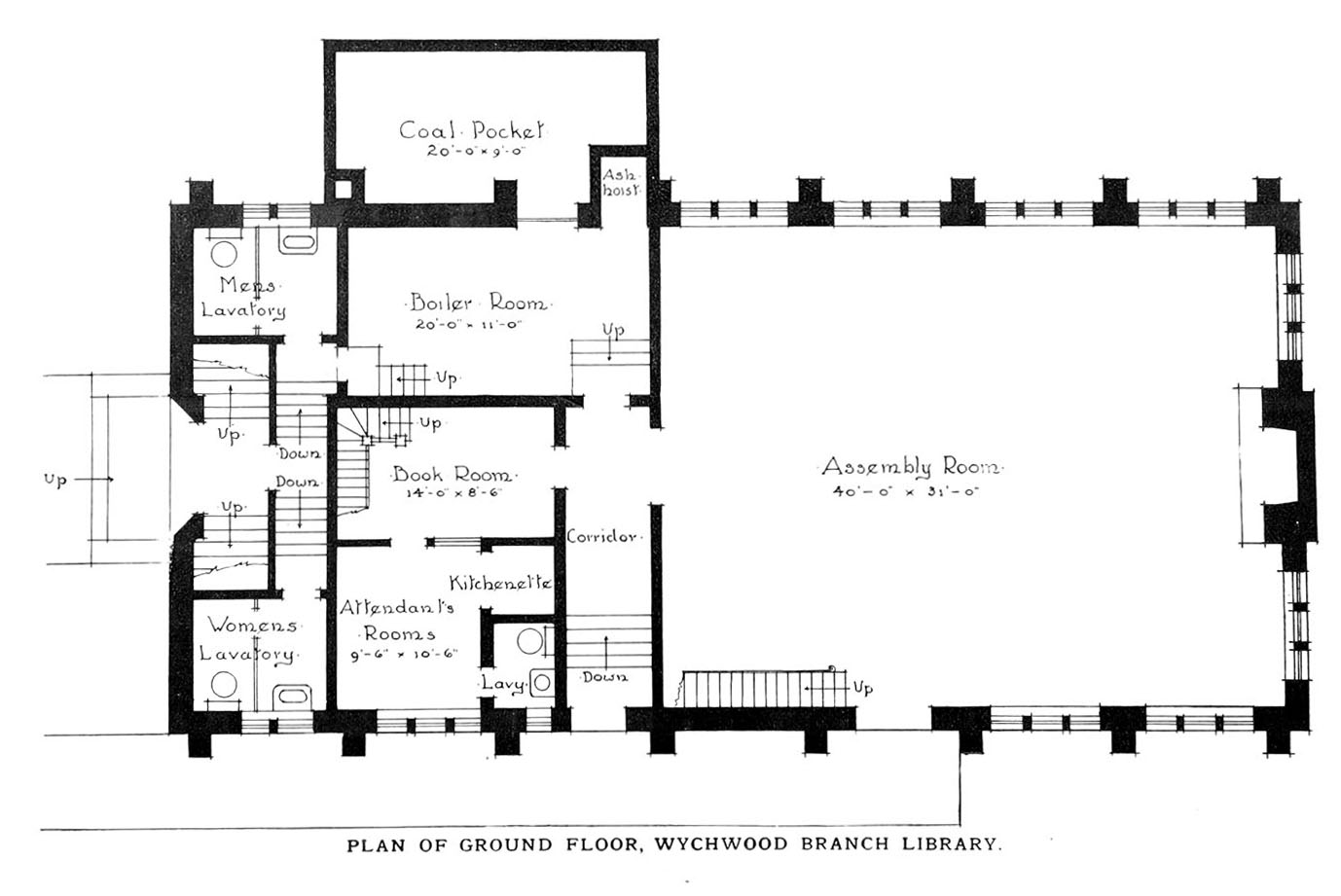 Plan of Ground Floor, Wychwood Branch Library, 1915.